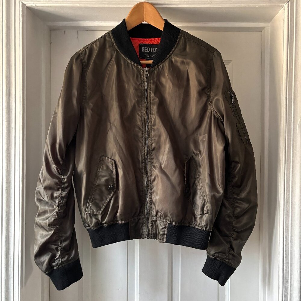 Red Fox Khaki Green Bomber Jacket Size L